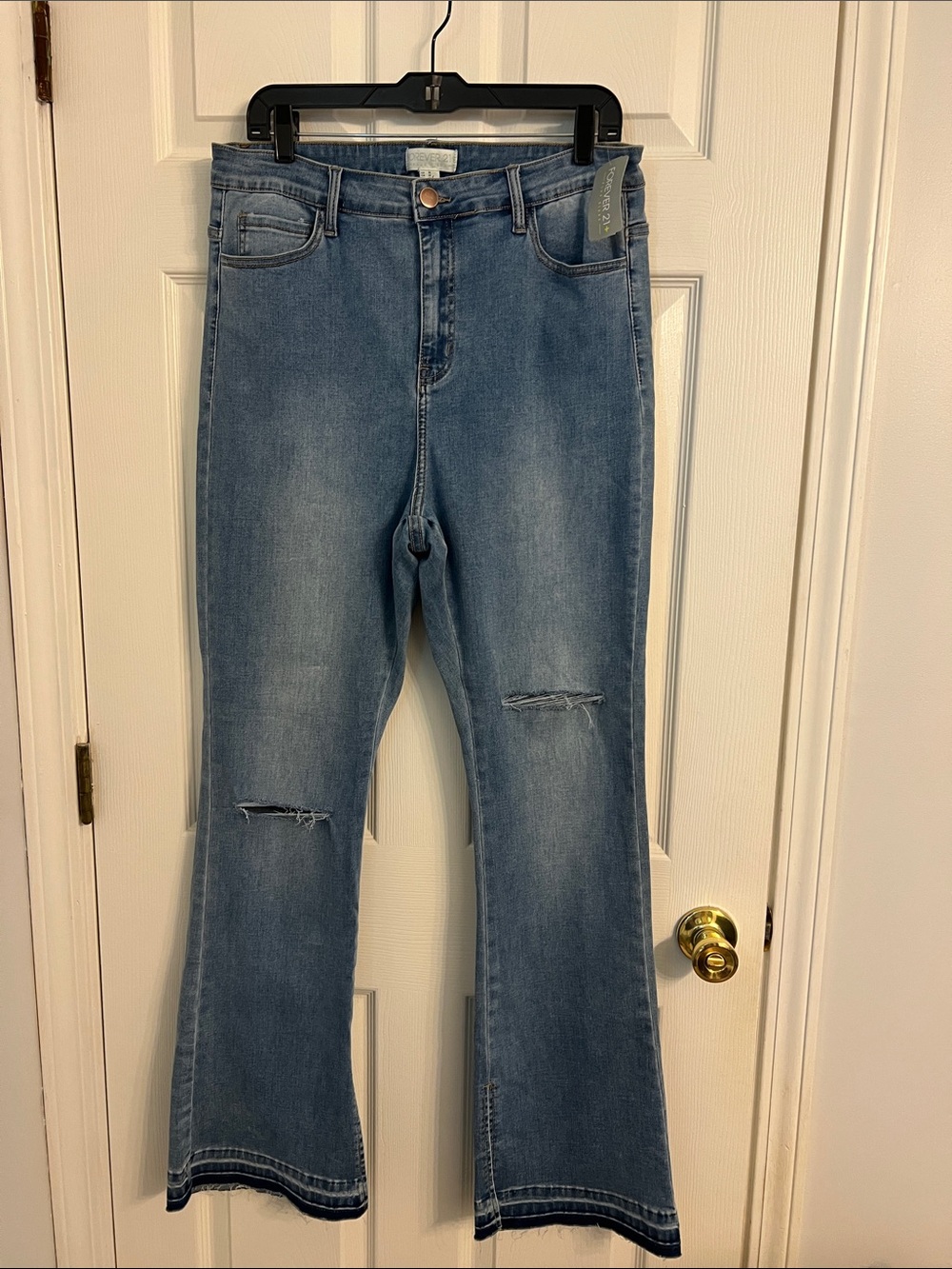 Forever 21 Light Blue Flare Distressed High-Rise Jeans